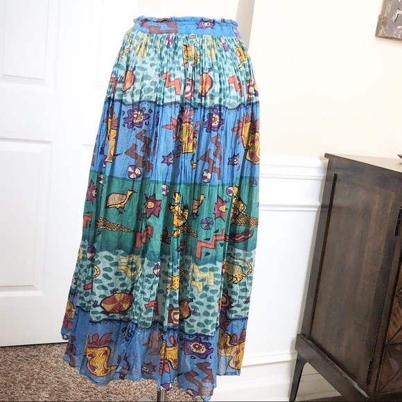 Vintage Dresses & Skirts - Vintage Multicolored Tiered Maxi Skirt